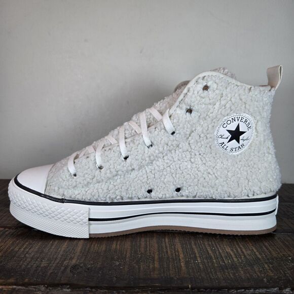 Converse CTAS Mens Size 6 Youth 6 Platform Hi Top Shoes White Sherpa - Picture 6 of 11